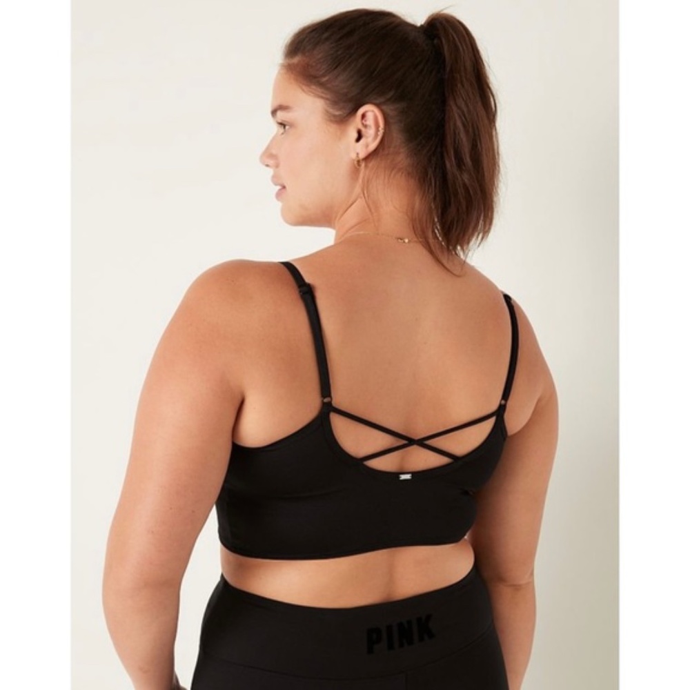 PINK Ultimate Lightly Lined Sports Crop Bra Top Cross Back Black Large